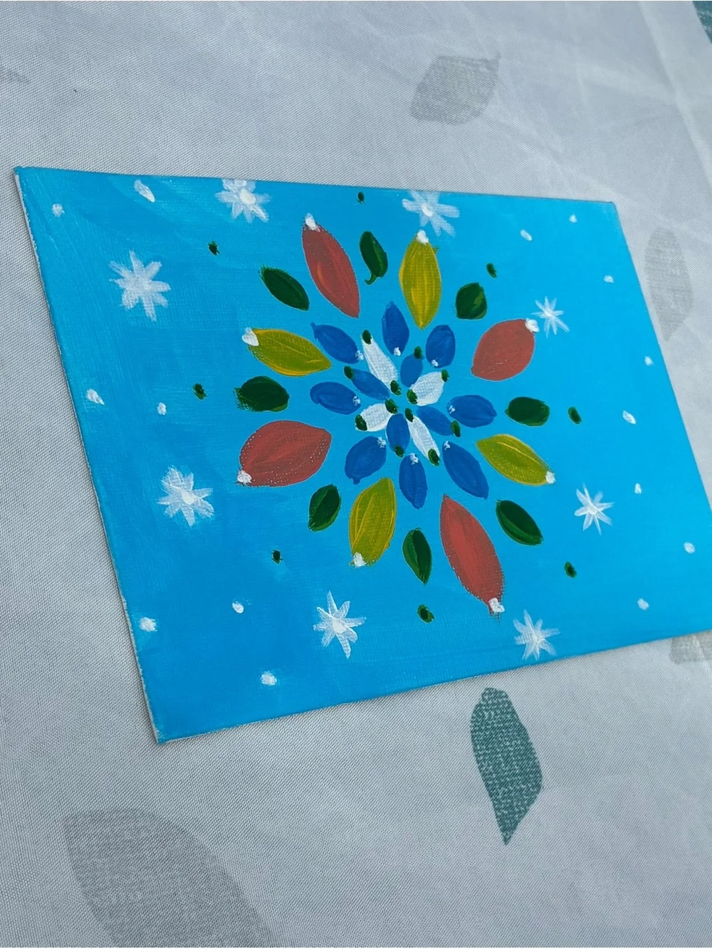 Hand-Painted Blue Snowflake Canvas Wall Art